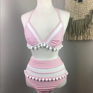New Pink & White Striped Size 6, 8 Bikini Set